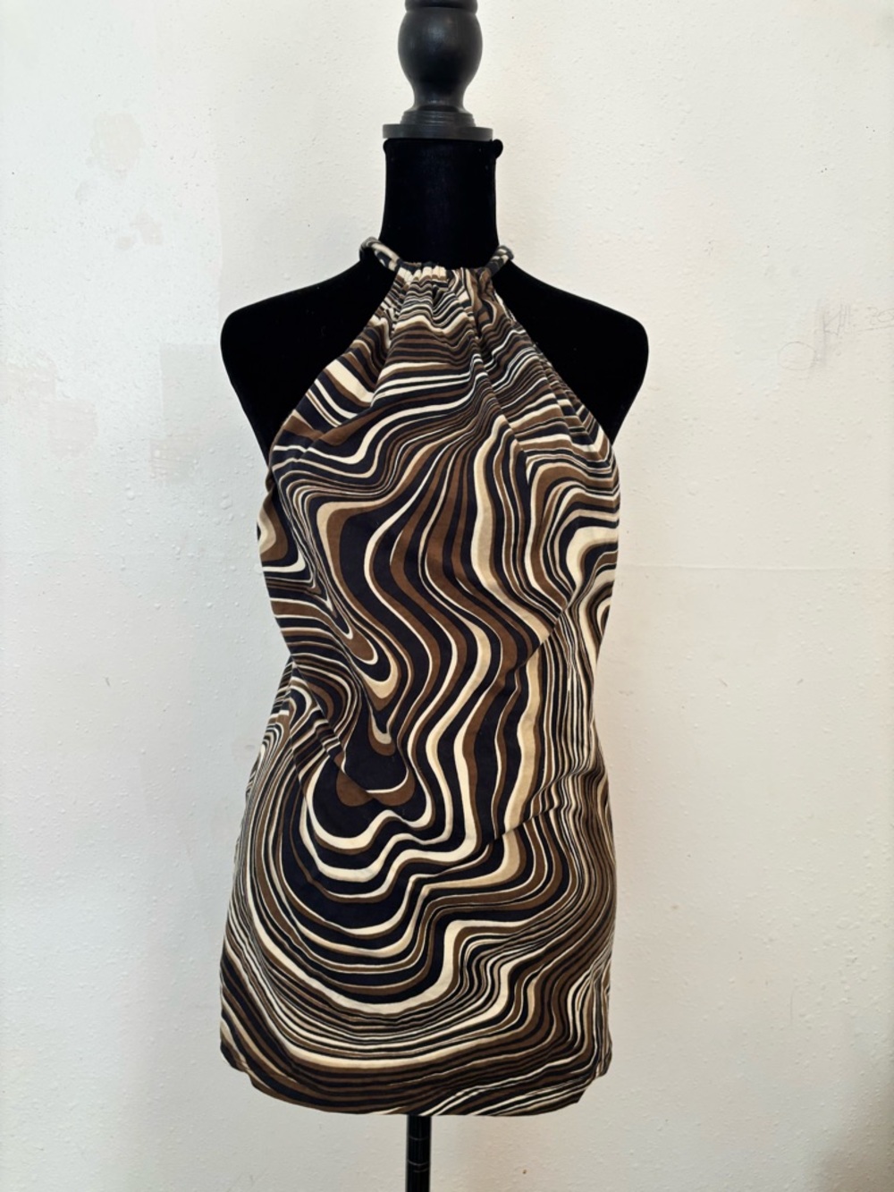 Motel Rocks Brown & Cream Swirl Halter Mini Dress